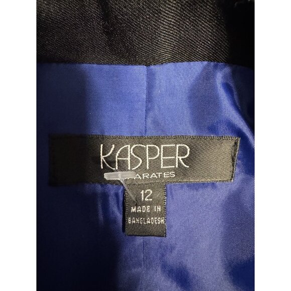 Kasper Suit Jacket Blazer 12 Blue Black Trim Open Front Classic Career Polyester - Picture 5 of 10